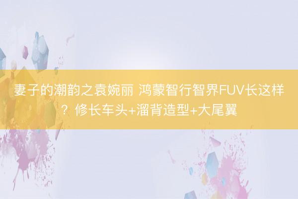 妻子的潮韵之袁婉丽 鸿蒙智行智界FUV长这样？修长车头+溜背造型+大尾翼