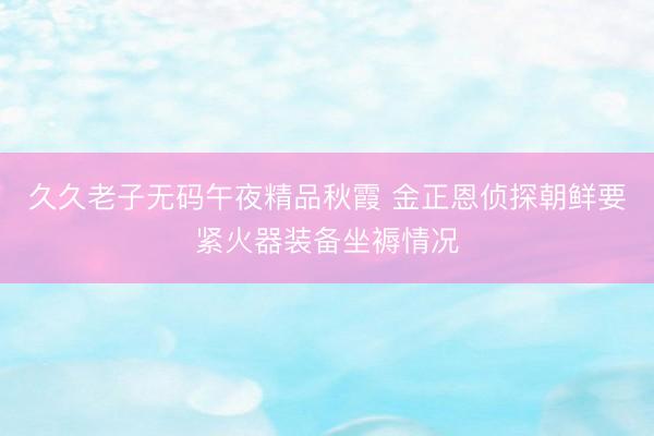 久久老子无码午夜精品秋霞 金正恩侦探朝鲜要紧火器装备坐褥情况