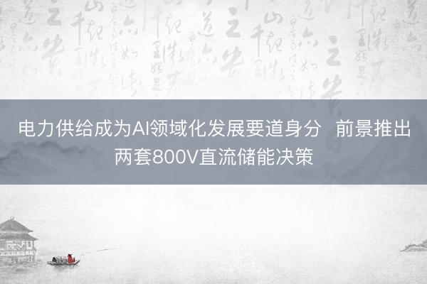 电力供给成为AI领域化发展要道身分  前景推出两套800V直流储能决策